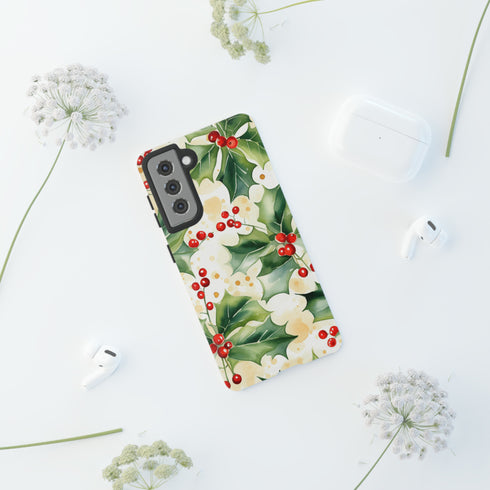 Christmas Holly on a Golden Background - Impact Resistant Phone Case